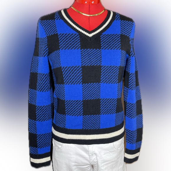 rag & bone Sweaters - Like New Rag & Bone Gabby V-Neck Plaid Sweater. Blue and Black, trimmed in White